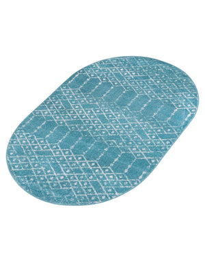 Teal blue 4' x 6' Paxon Trellis Oval Area Rug Geometric Durable Stain Resistant Easy Clean Carpet for Modern Interior Home Decor for Sale at Rug Engine