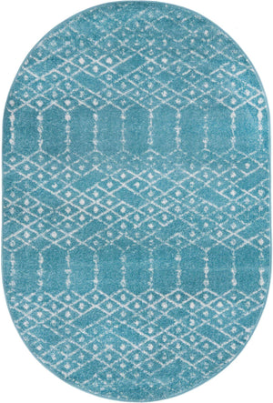 Teal blue 4' x 6' Paxon Trellis Oval Area Rug Geometric Durable Stain Resistant Easy Clean Carpet for Modern Interior Home Decor for Sale at Rug Engine