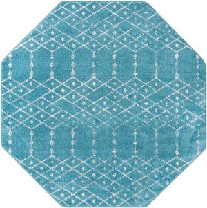 Teal blue 7' 10 x 7' 10 Paxon Trellis Octagon Area Rug Geometric Durable Stain Resistant Easy Clean Carpet for Modern Interior Home Decor for Sale at Rug Engine