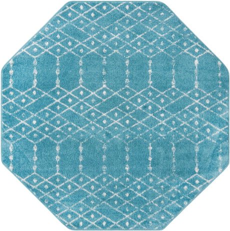 Teal blue 7' 10 x 7' 10 Paxon Trellis Octagon Area Rug Geometric Durable Stain Resistant Easy Clean Carpet for Modern Interior Home Decor for Sale at Rug Engine