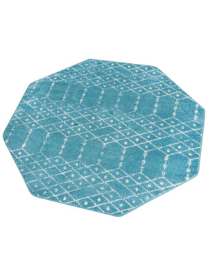 Teal blue 5' 3 x 5' 3 Paxon Trellis Octagon Area Rug Geometric Durable Stain Resistant Easy Clean Carpet for Modern Interior Home Decor for Sale at Rug Engine