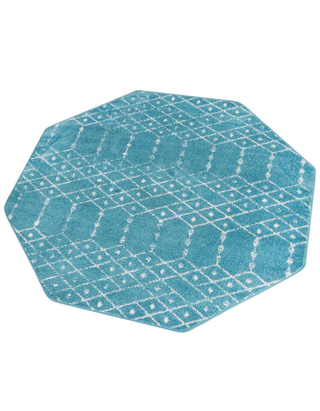 Teal blue 5' 3 x 5' 3 Paxon Trellis Octagon Area Rug Geometric Durable Stain Resistant Easy Clean Carpet for Modern Interior Home Decor for Sale at Rug Engine