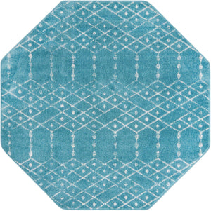 Teal blue 5' 3 x 5' 3 Paxon Trellis Octagon Area Rug Geometric Durable Stain Resistant Easy Clean Carpet for Modern Interior Home Decor for Sale at Rug Engine