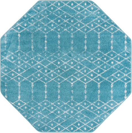 Teal blue 5' 3 x 5' 3 Paxon Trellis Octagon Area Rug Geometric Durable Stain Resistant Easy Clean Carpet for Modern Interior Home Decor for Sale at Rug Engine
