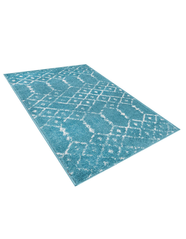 Teal blue 2' x 3' Paxon Trellis Rectangle Area Rug Geometric Durable Stain Resistant Easy Clean Carpet for Modern Interior Home Decor for Sale at Rug Engine