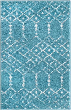 Teal blue 2' x 3' Paxon Trellis Rectangle Area Rug Geometric Durable Stain Resistant Easy Clean Carpet for Modern Interior Home Decor for Sale at Rug Engine
