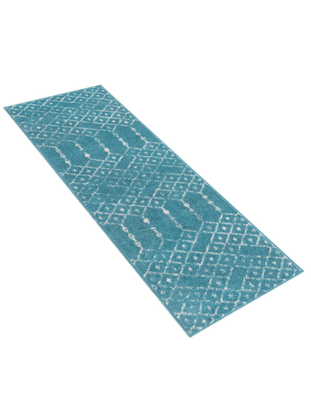Teal blue 2' x 6' Paxon Trellis Runner Area Rug Geometric Durable Stain Resistant Easy Clean Carpet for Modern Interior Home Decor for Sale at Rug Engine
