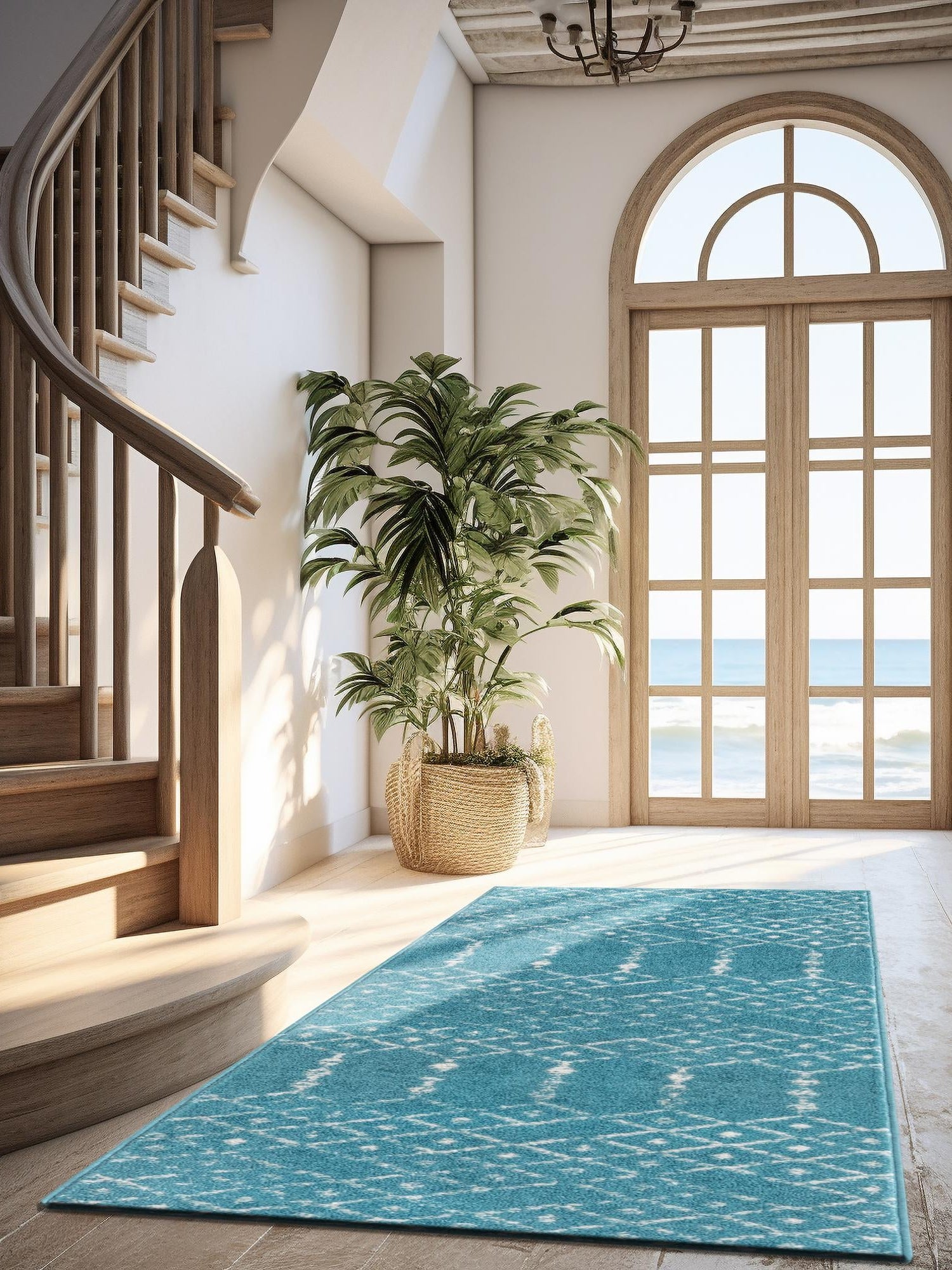 Teal blue 2' x 9' 10 Paxon Trellis Runner Area Rug Geometric Durable Stain Resistant Easy Clean Carpet for Modern Interior Home Decor for Sale at Rug Engine
