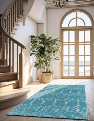 Teal blue 2' x 9' 10 Paxon Trellis Runner Area Rug Geometric Durable Stain Resistant Easy Clean Carpet for Modern Interior Home Decor for Sale at Rug Engine