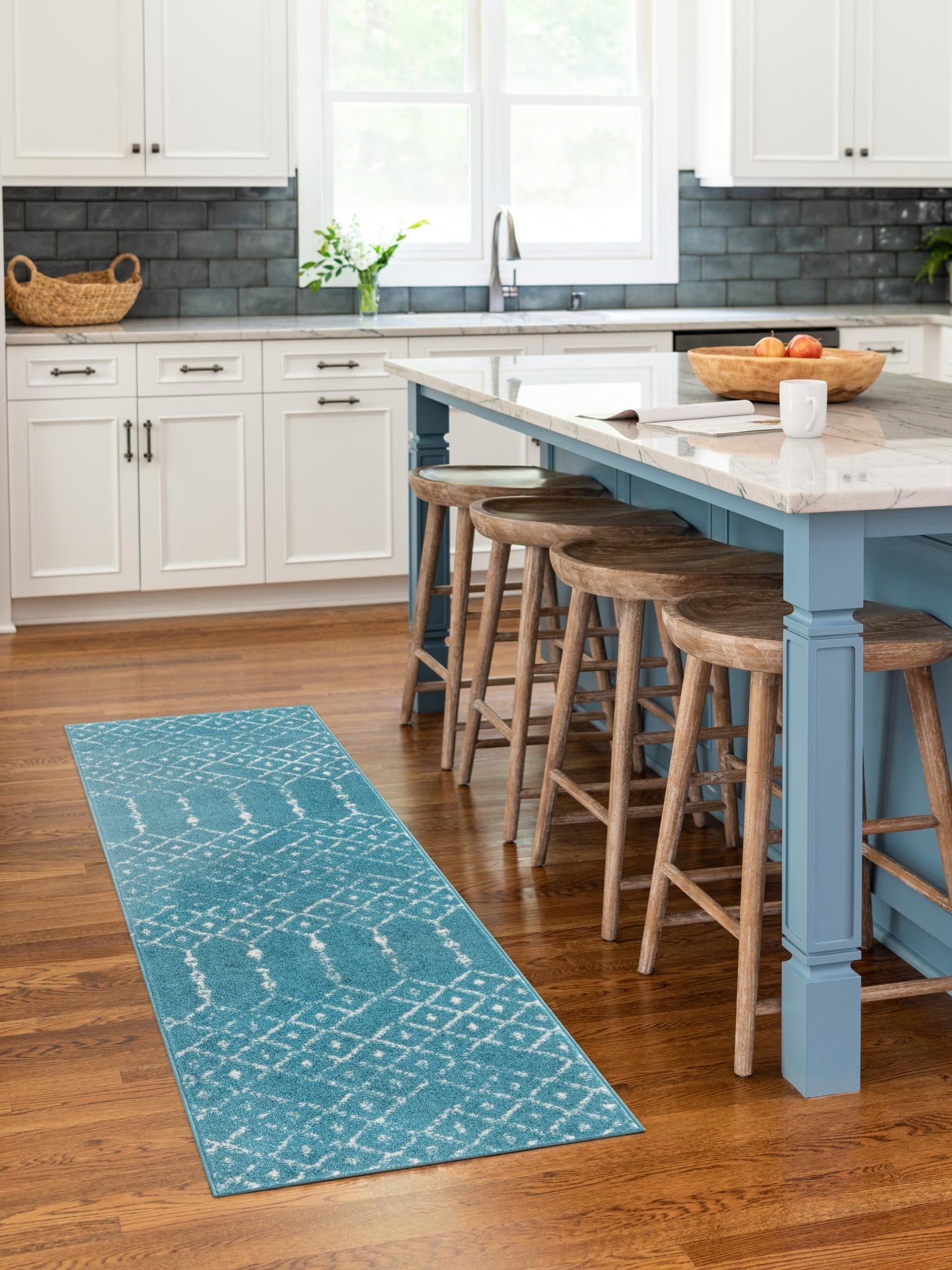 Teal blue 2' 11 x 16' Paxon Trellis Runner Area Rug Geometric Durable Stain Resistant Easy Clean Carpet for Modern Interior Home Decor for Sale at Rug Engine