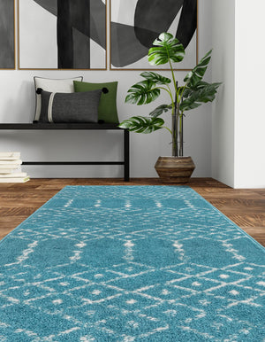 Teal blue 2' x 9' 10 Paxon Trellis Runner Area Rug Geometric Durable Stain Resistant Easy Clean Carpet for Modern Interior Home Decor for Sale at Rug Engine