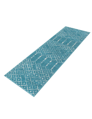 Teal blue 2' x 6' Paxon Trellis Runner Area Rug Geometric Durable Stain Resistant Easy Clean Carpet for Modern Interior Home Decor for Sale at Rug Engine