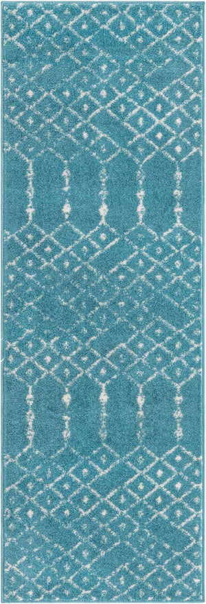 Teal blue 2' x 6' Paxon Trellis Runner Area Rug Geometric Durable Stain Resistant Easy Clean Carpet for Modern Interior Home Decor for Sale at Rug Engine