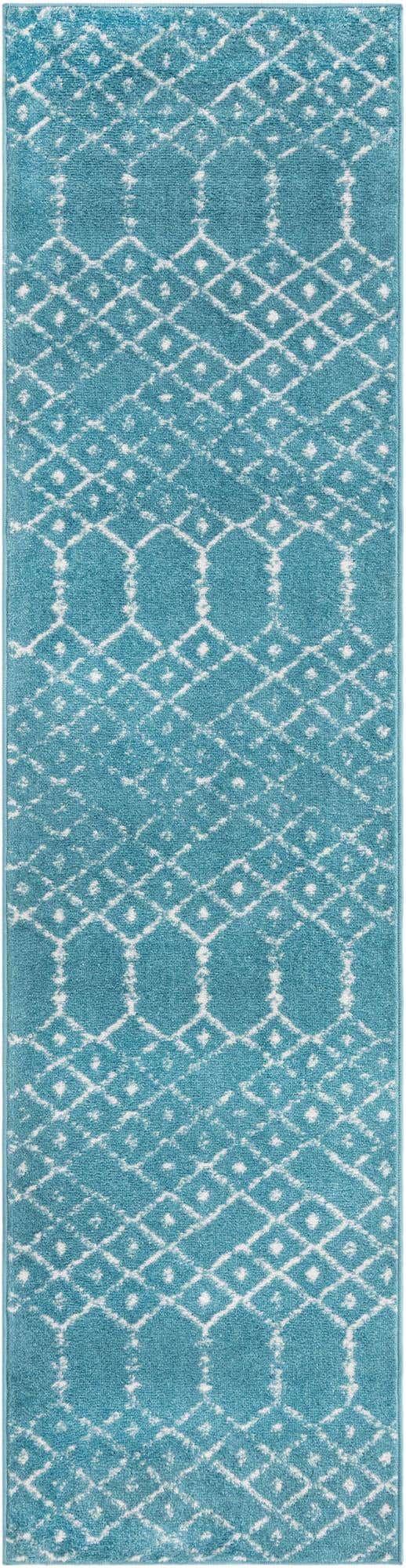 Teal blue 2' x 8' Paxon Trellis Runner Area Rug Geometric Durable Stain Resistant Easy Clean Carpet for Modern Interior Home Decor for Sale at Rug Engine