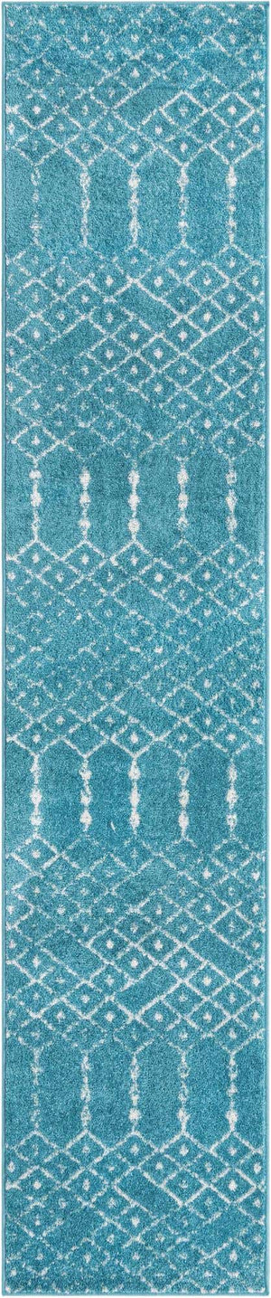 Teal blue 2' x 9' 10 Paxon Trellis Runner Area Rug Geometric Durable Stain Resistant Easy Clean Carpet for Modern Interior Home Decor for Sale at Rug Engine