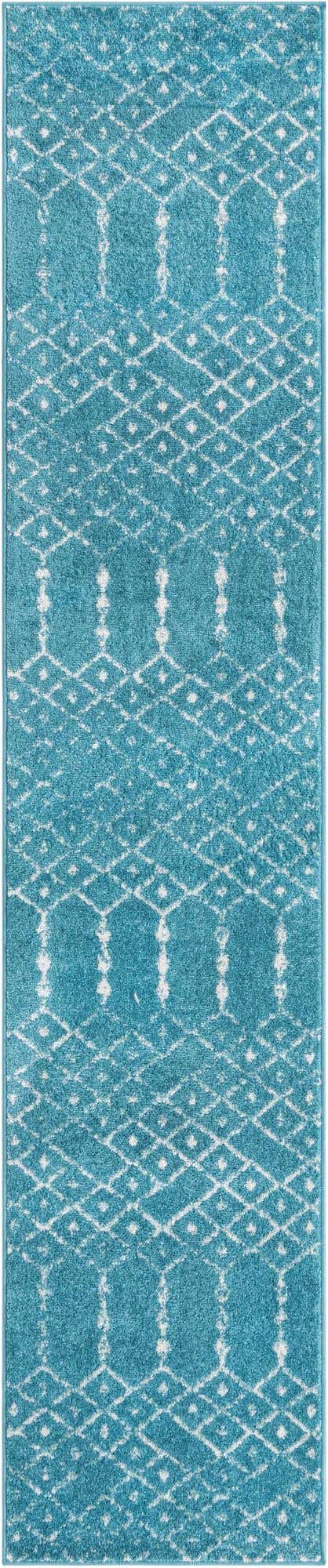 Teal blue 2' x 9' 10 Paxon Trellis Runner Area Rug Geometric Durable Stain Resistant Easy Clean Carpet for Modern Interior Home Decor for Sale at Rug Engine