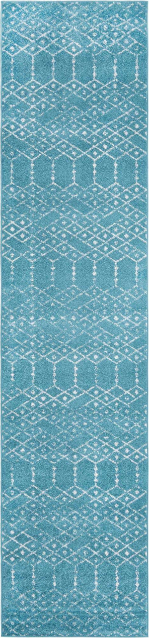 Teal blue 2' 11 x 13' Paxon Trellis Runner Area Rug Geometric Durable Stain Resistant Easy Clean Carpet for Modern Interior Home Decor for Sale at Rug Engine