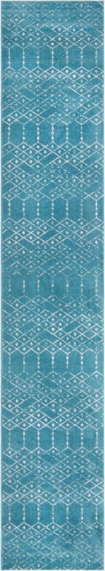 Teal blue 2' 11 x 16' Paxon Trellis Runner Area Rug Geometric Durable Stain Resistant Easy Clean Carpet for Modern Interior Home Decor for Sale at Rug Engine