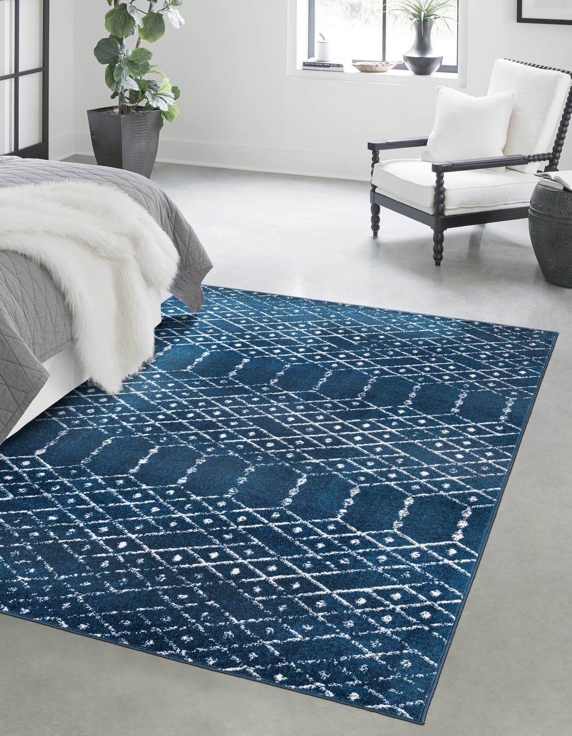 Navy Blue 7' 10 x 10' Paxon Trellis Rectangle Area Rug Geometric Durable Stain Resistant Easy Clean Carpet for Modern Interior Home Decor for Sale at Rug Engine