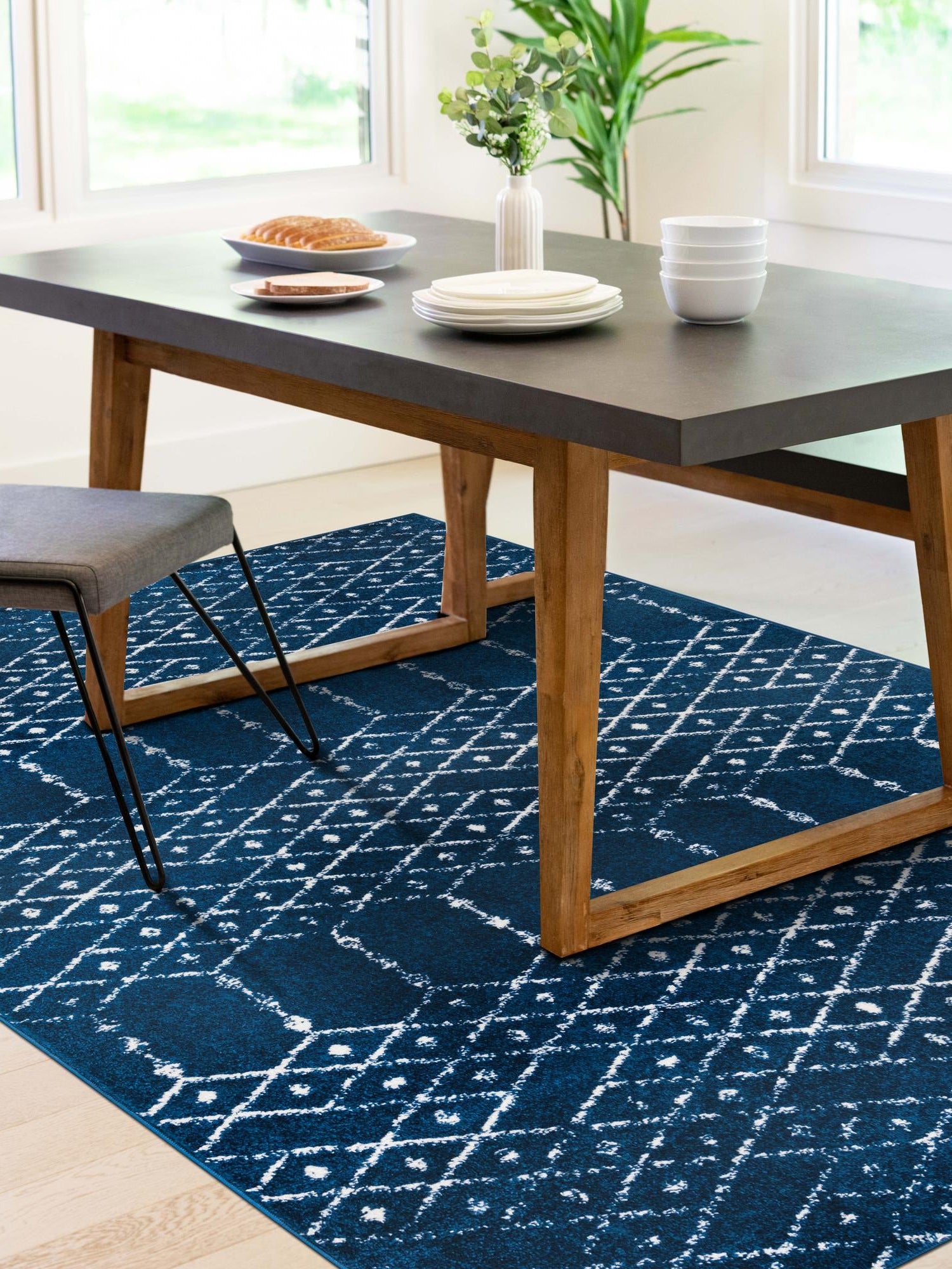 Navy Blue 7' 10 x 10' Paxon Trellis Rectangle Area Rug Geometric Durable Stain Resistant Easy Clean Carpet for Modern Interior Home Decor for Sale at Rug Engine