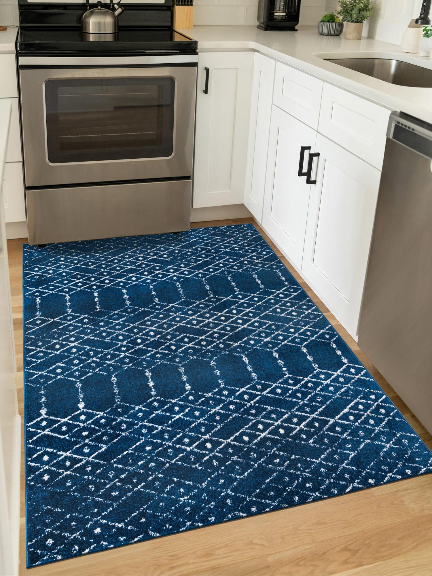 Navy Blue 7' 10 x 10' Paxon Trellis Rectangle Area Rug Geometric Durable Stain Resistant Easy Clean Carpet for Modern Interior Home Decor for Sale at Rug Engine
