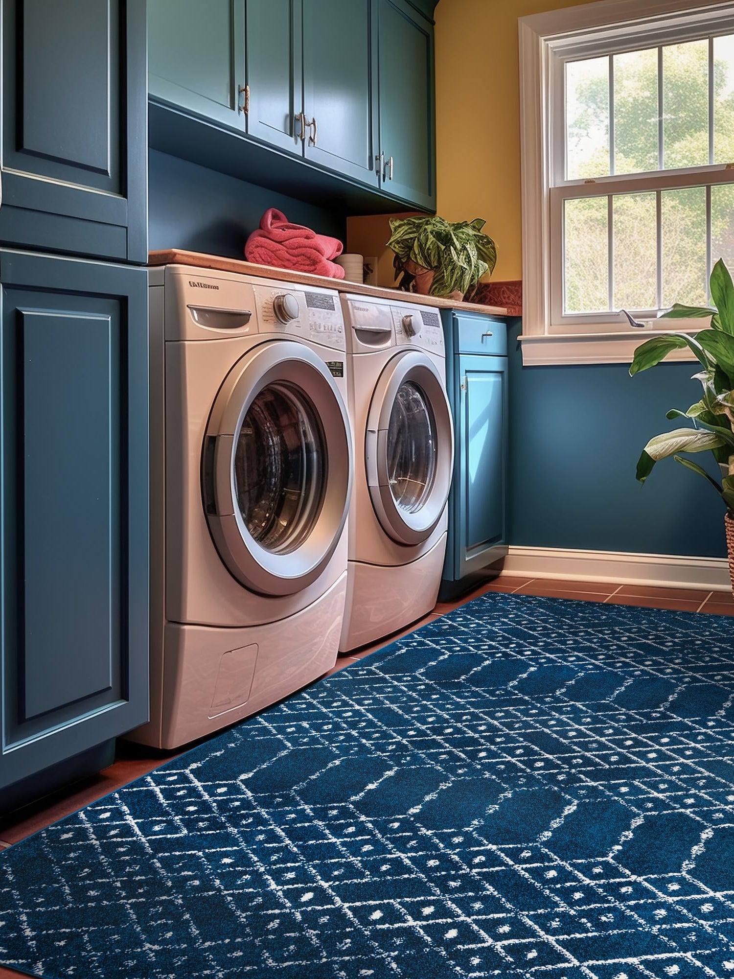 Navy Blue 5' 3 x 8' Paxon Trellis Rectangle Area Rug Geometric Durable Stain Resistant Easy Clean Carpet for Modern Interior Home Decor for Sale at Rug Engine