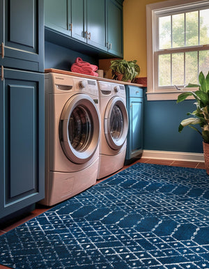Navy Blue 7' 10 x 10' Paxon Trellis Rectangle Area Rug Geometric Durable Stain Resistant Easy Clean Carpet for Modern Interior Home Decor for Sale at Rug Engine