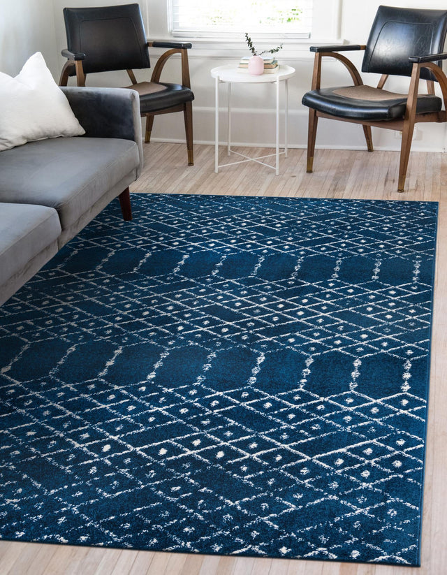 Navy Blue 7' 10 x 10' Paxon Trellis Rectangle Area Rug Geometric Durable Stain Resistant Easy Clean Carpet for Modern Interior Home Decor for Sale at Rug Engine