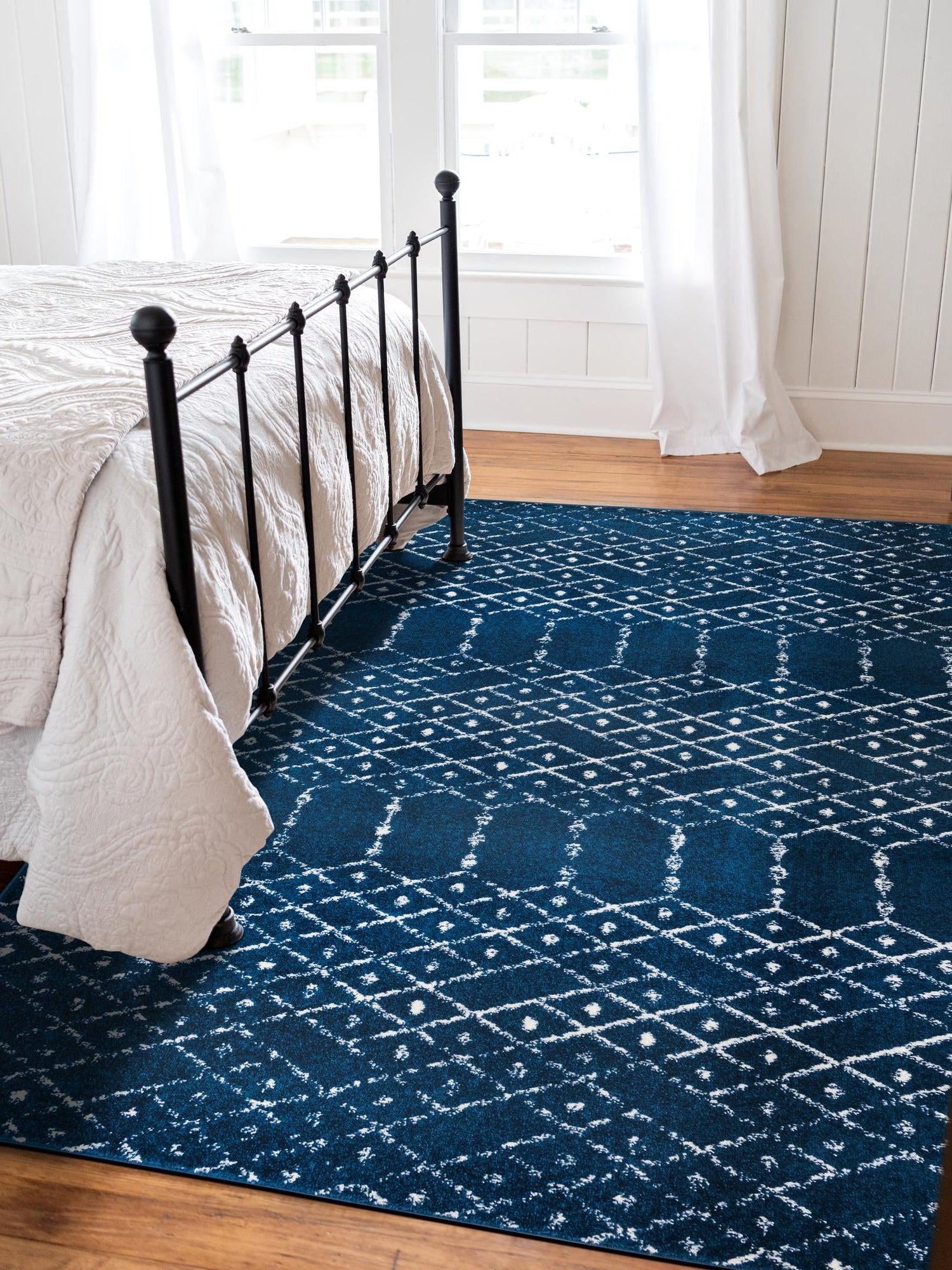 Navy Blue 7' 10 x 10' Paxon Trellis Rectangle Area Rug Geometric Durable Stain Resistant Easy Clean Carpet for Modern Interior Home Decor for Sale at Rug Engine