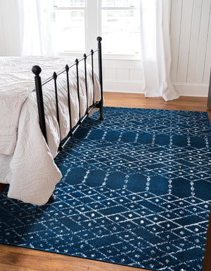 Navy Blue 7' 10 x 10' Paxon Trellis Rectangle Area Rug Geometric Durable Stain Resistant Easy Clean Carpet for Modern Interior Home Decor for Sale at Rug Engine