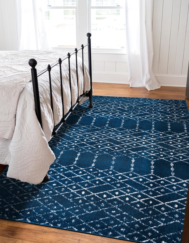Navy Blue 7' 10 x 10' Paxon Trellis Rectangle Area Rug Geometric Durable Stain Resistant Easy Clean Carpet for Modern Interior Home Decor for Sale at Rug Engine