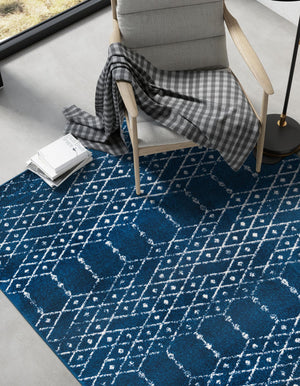 Navy Blue 2' x 3' Paxon Trellis Rectangle Area Rug Geometric Durable Stain Resistant Easy Clean Carpet for Modern Interior Home Decor for Sale at Rug Engine