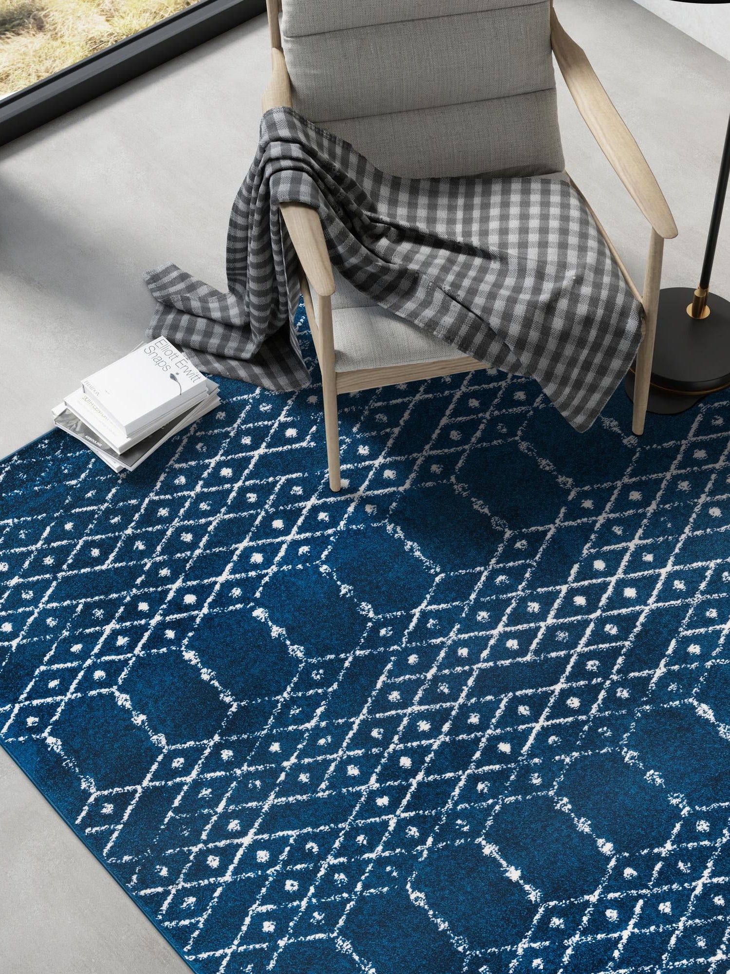 Navy Blue 9' x 12' Paxon Trellis Rectangle Area Rug Geometric Durable Stain Resistant Easy Clean Carpet for Modern Interior Home Decor for Sale at Rug Engine