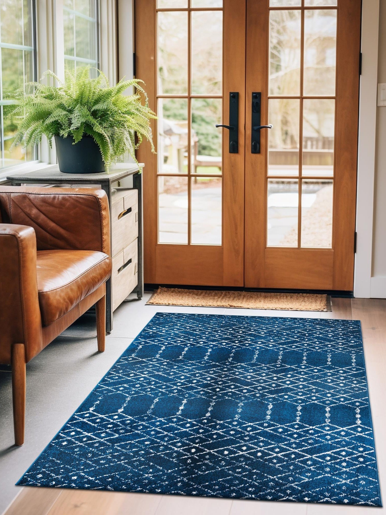 Navy Blue 3' 3 x 5' 3 Paxon Trellis Rectangle Area Rug Geometric Durable Stain Resistant Easy Clean Carpet for Modern Interior Home Decor for Sale at Rug Engine