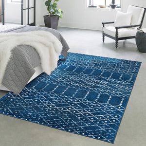 Navy Blue 2' x 3' Paxon Trellis Rectangle Area Rug Geometric Durable Stain Resistant Easy Clean Carpet for Modern Interior Home Decor for Sale at Rug Engine