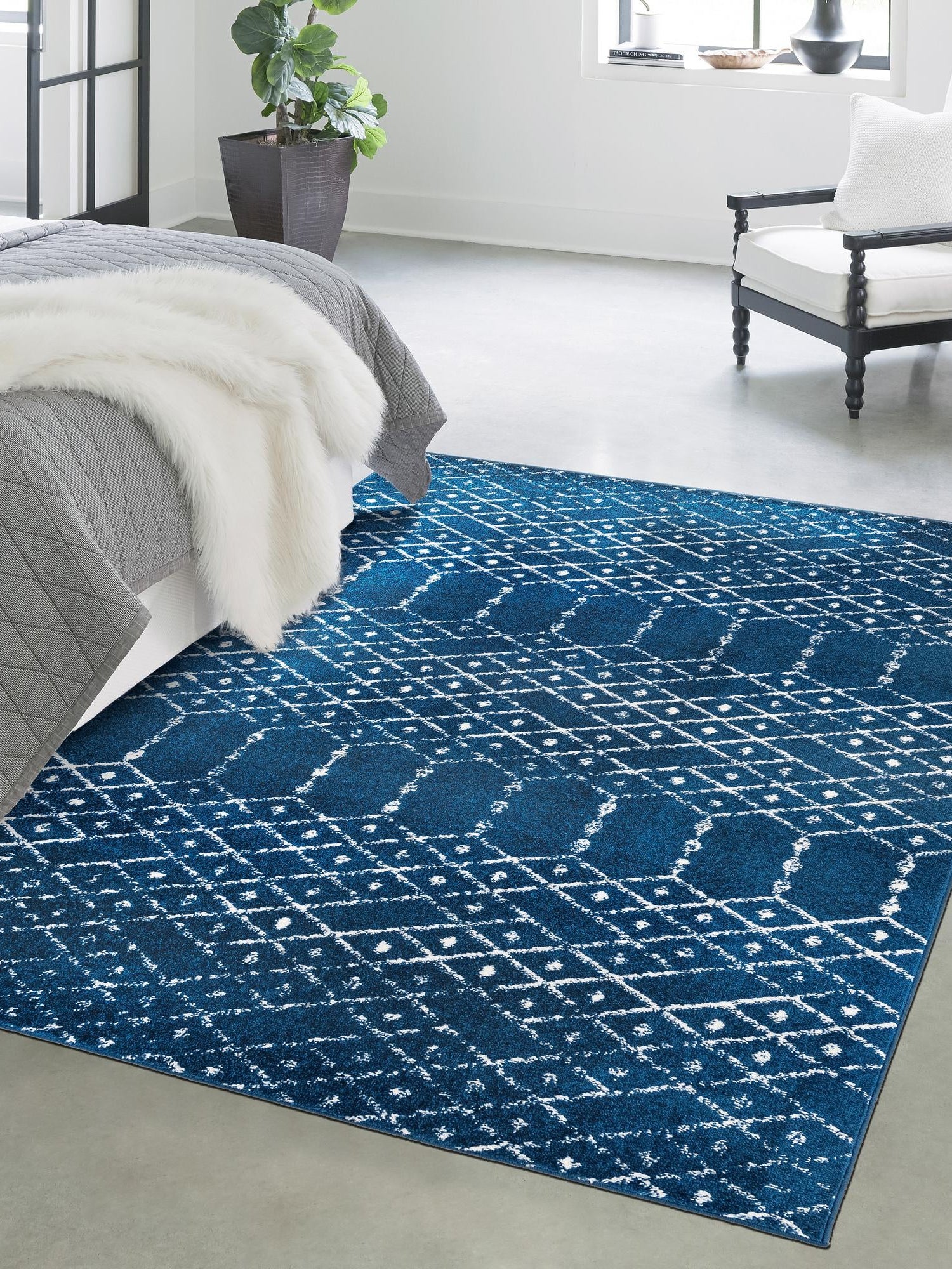 Navy Blue 5' 3 x 8' Paxon Trellis Rectangle Area Rug Geometric Durable Stain Resistant Easy Clean Carpet for Modern Interior Home Decor for Sale at Rug Engine
