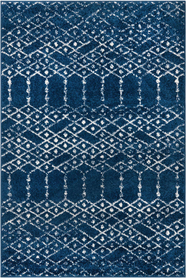 Navy Blue 4' 1 x 6' 1 Paxon Trellis Rectangle Area Rug Geometric Durable Stain Resistant Easy Clean Carpet for Modern Interior Home Decor for Sale at Rug Engine