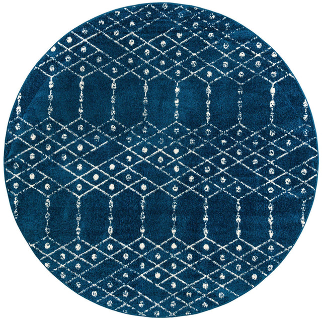 Navy Blue 7' 10 x 7' 10 Paxon Trellis Round Area Rug Geometric Durable Stain Resistant Easy Clean Carpet for Modern Interior Home Decor for Sale at Rug Engine
