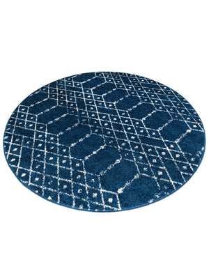 Navy Blue 5' 3 x 5' 3 Paxon Trellis Round Area Rug Geometric Durable Stain Resistant Easy Clean Carpet for Modern Interior Home Decor for Sale at Rug Engine