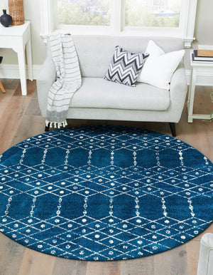 Navy Blue 5' 3 x 5' 3 Paxon Trellis Round Area Rug Geometric Durable Stain Resistant Easy Clean Carpet for Modern Interior Home Decor for Sale at Rug Engine