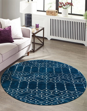 Navy Blue 5' 3 x 5' 3 Paxon Trellis Round Area Rug Geometric Durable Stain Resistant Easy Clean Carpet for Modern Interior Home Decor for Sale at Rug Engine