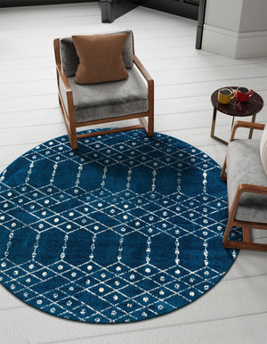 Navy Blue 5' 3 x 5' 3 Paxon Trellis Round Area Rug Geometric Durable Stain Resistant Easy Clean Carpet for Modern Interior Home Decor for Sale at Rug Engine