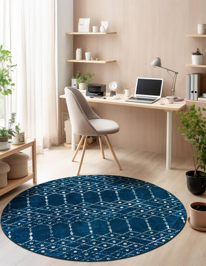 Navy Blue 7' 10 x 7' 10 Paxon Trellis Round Area Rug Geometric Durable Stain Resistant Easy Clean Carpet for Modern Interior Home Decor for Sale at Rug Engine
