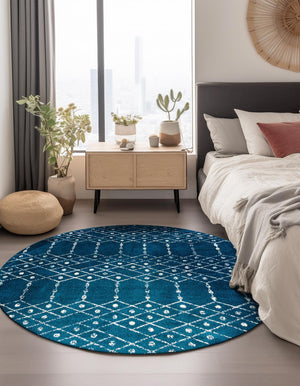 Navy Blue 5' 3 x 5' 3 Paxon Trellis Round Area Rug Geometric Durable Stain Resistant Easy Clean Carpet for Modern Interior Home Decor for Sale at Rug Engine