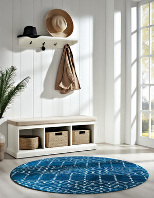 Navy Blue 3' x 3' Paxon Trellis Round Area Rug Geometric Durable Stain Resistant Easy Clean Carpet for Modern Interior Home Decor for Sale at Rug Engine