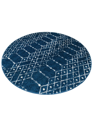 Navy Blue 5' 3 x 5' 3 Paxon Trellis Round Area Rug Geometric Durable Stain Resistant Easy Clean Carpet for Modern Interior Home Decor for Sale at Rug Engine