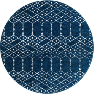 Navy Blue 5' 3 x 5' 3 Paxon Trellis Round Area Rug Geometric Durable Stain Resistant Easy Clean Carpet for Modern Interior Home Decor for Sale at Rug Engine