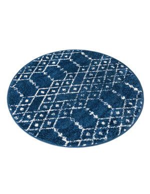Navy Blue 3' x 3' Paxon Trellis Round Area Rug Geometric Durable Stain Resistant Easy Clean Carpet for Modern Interior Home Decor for Sale at Rug Engine