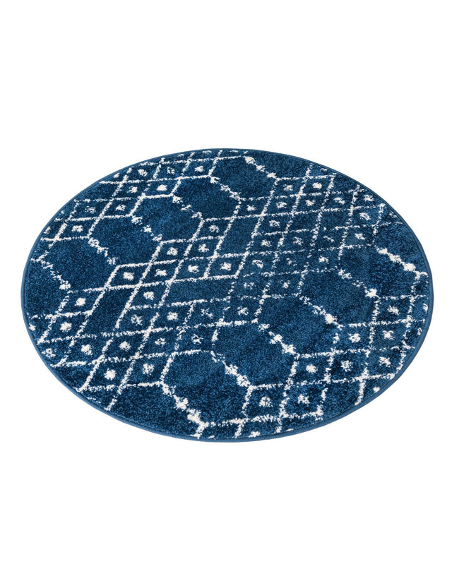 Navy Blue 3' x 3' Paxon Trellis Round Area Rug Geometric Durable Stain Resistant Easy Clean Carpet for Modern Interior Home Decor for Sale at Rug Engine