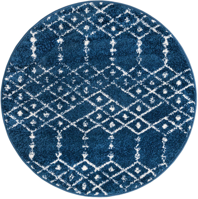 Navy Blue 3' x 3' Paxon Trellis Round Area Rug Geometric Durable Stain Resistant Easy Clean Carpet for Modern Interior Home Decor for Sale at Rug Engine